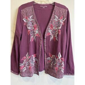 Soft Surroundings Embroidered Jacket Open Front Boho Chic Cottagecore sz…